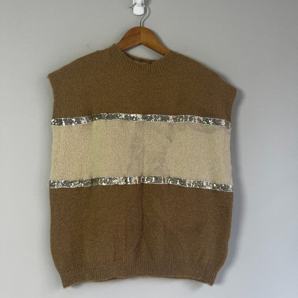 2/$30 NWT Q2 Camel Knit Sleeveless Sweater Vest Sequin One Size